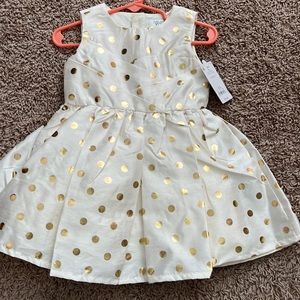 NWT- Beautiful Baby dress by Carters just one- size 18M- beige w/gold polka dots